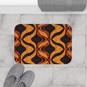 Black And Gold Bath Mat| Geometric Mat| African Rug| Bohemian Bath Decor| Afrocentric Home| Art Style Bathroom