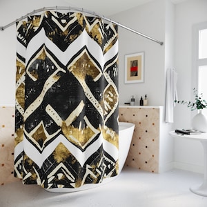 Abstract Mudcloth Shower Curtains| African Mudcloth Shower Curtain| Modern Tribal Bogolan print curtain| Afrocentric bathroom decor