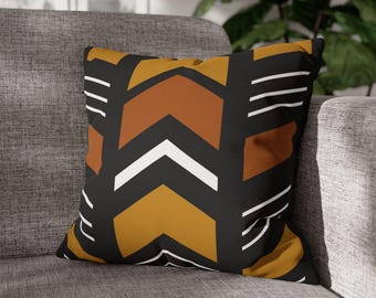 African Geometric Pillow Cover, Bogolan Mudcloth Throw Pillowcase, Boho Ethnic Cushion