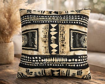 Funda de almohada tribal africana, funda de cojín de diseño étnico, cojín decorativo estilo boho, fundas de almohada de tela de barro.