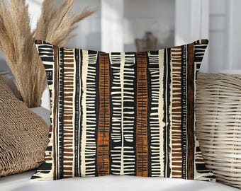 Mudcloth Pillow Cover, African Inspired Cushion Case, Tribal Print Throw Pillow, Ethnic Sham