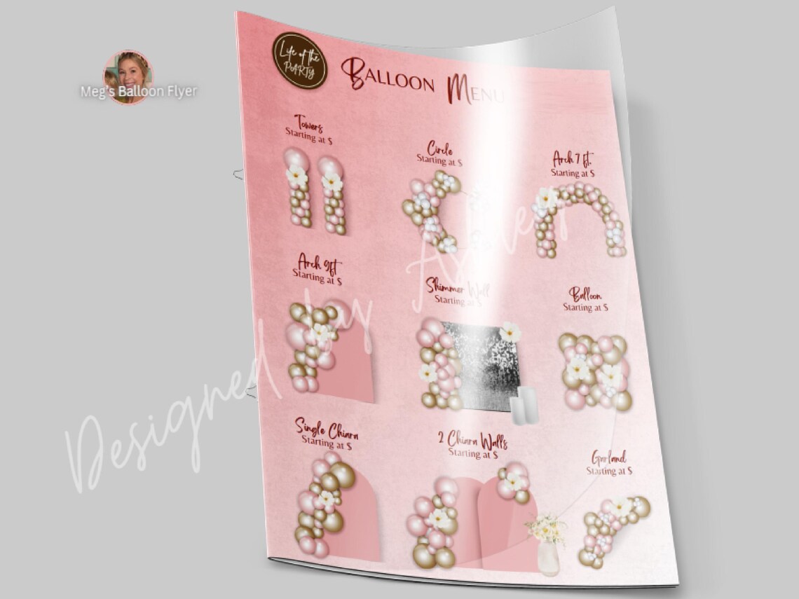 Custom Balloon Menu Custom Balloon Menu, Balloon Pricing Menu, Luxury Balloon Sheet for ...