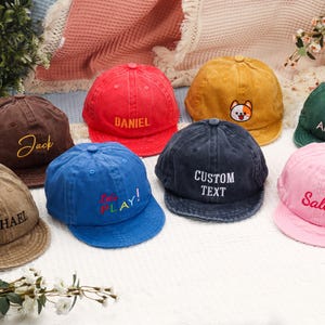 Embroidered Washed Children&#39;s Hat, Custom Text Baseball Cap, Personalized Hat, Kids Hat, Baby Hat, Birthday Christmas Gift