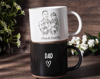 Personalized Ceramic Mug: Laser Engraved Design,Custom Pottery Coffee Mug for Dad/Husband/Mom, Mug Engraved Gift, Father's Day Gift