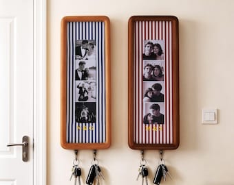 Bilderrahmen für Paare, individueller Fotobox-Bilderrahmen, gestreifter Stoff mit Goldfoliendruck, Jahrestagsgeschenk für Paare, Hochzeitserinnerung