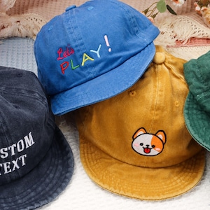 Custom Washed Children&#39;s Hat, Embroidered Text Baseball Cap, Personalized Hat, Kids Hat, Baby Hat, Birthday Christmas Gift