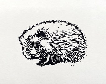 Hedgehog - linocut print. An original piece of artwork designed and handprinted by Carl Bisat Marshall.