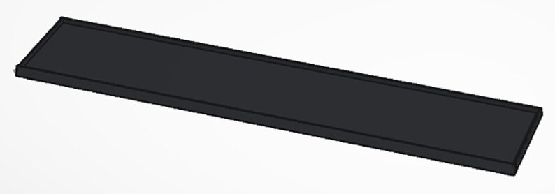 May include: A long, black rectangular shelf with a smooth surface.
