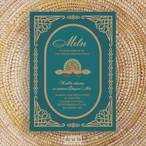 Lovebirds in Paradise Melse Invitation, Emerald, Ethiopian, Eritrean, Habesha, Amharic, Tigrinya Wedding