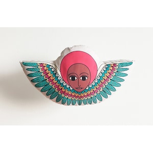 Pink Angel Pillow; Black angel inspired by traditional Ethiopian art and design; Bedroom Decor; Kids Room Decor