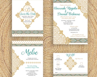 Mighty Meskel Wedding Invitation Suite, Ethiopian, Eritrean, Habesha, Amharic, Tigrinya