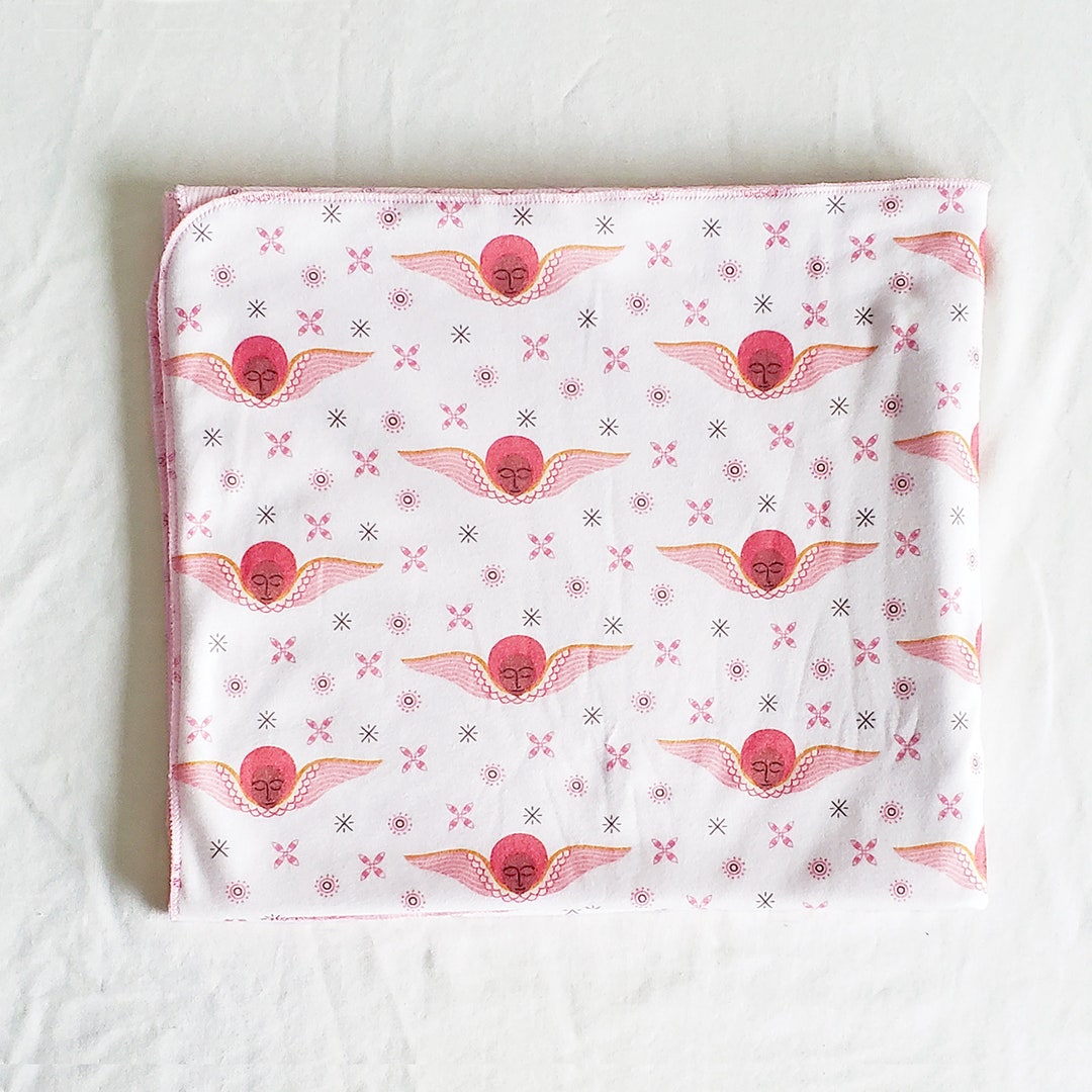 Organic Cotton Knit Pink Baby Angel Blanket Black Baby Angel Character Inspired by Traditional