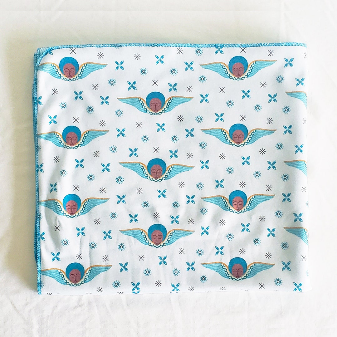 Organic Cotton Knit Blue Baby Angel Blanket Black Baby Angel Character Inspired by Traditional
