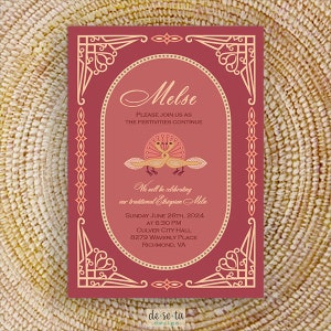 Lovebirds in Paradise Melse Invitation, Burgundy Ethiopian, Eritrean, Habesha, Amharic, Tigrinya Wedding
