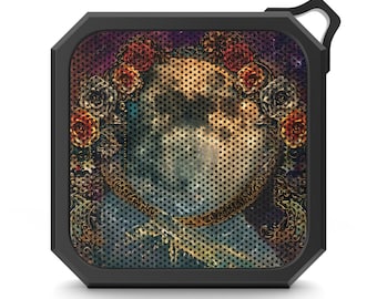 月と花のリース柄Bluetoothスピーカー｜アウトドア用ポータブルスピーカー