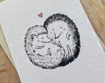 Hedgehugs - Illustrated Anniversary Card - Cute Hedgehog Card - Valentine’s Day Card