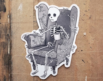 Death Before Decaf - Skeleton Sticker