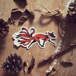 Forest Spirit Sticker - Vinyl Sticker - Kitsune Red Fox Sticker