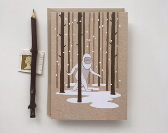Yeti Illustrated Greeting Card - Cryptid Christmas Card