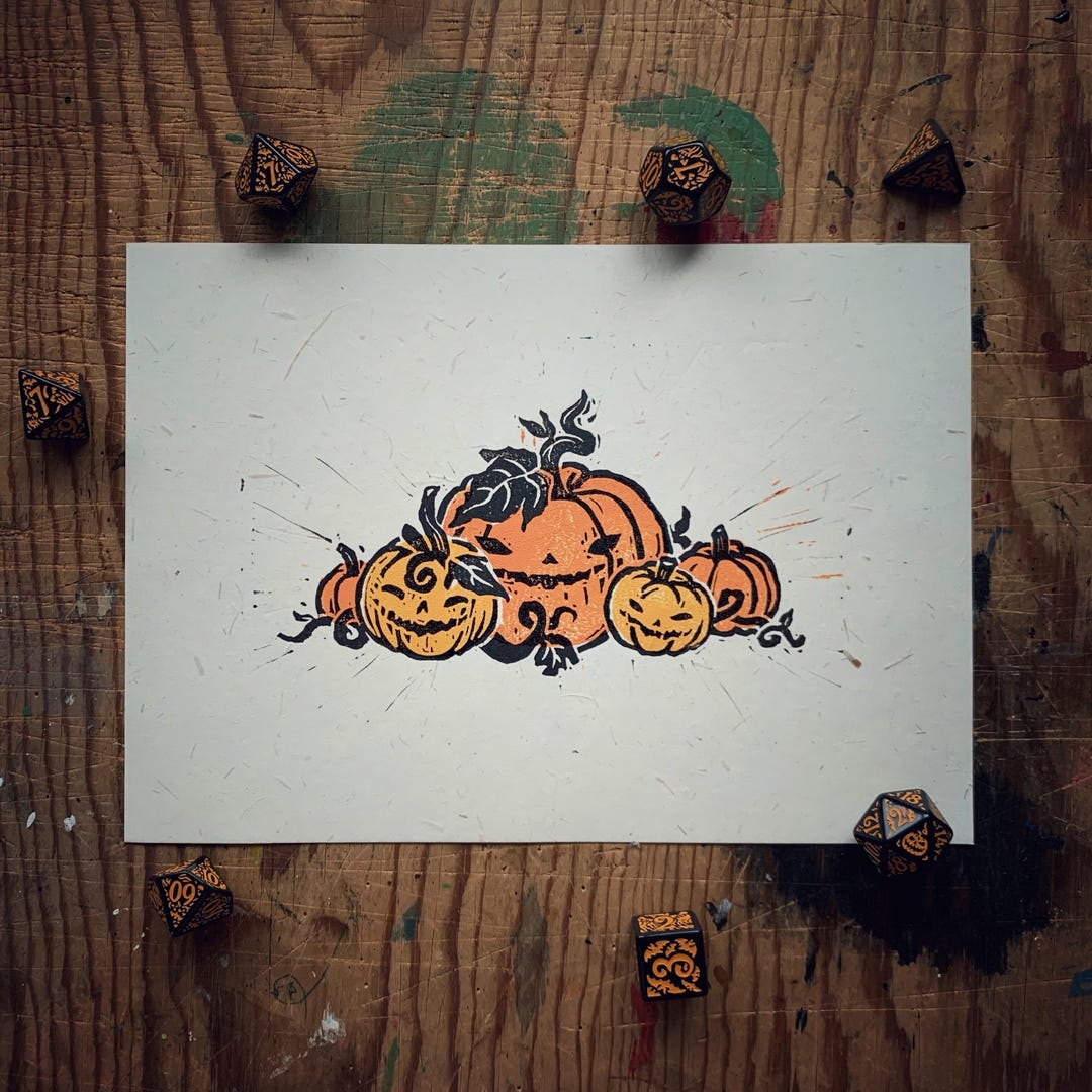 Pumpkin Print - Original Art - Lino Print - Jack O Lantern Print ...