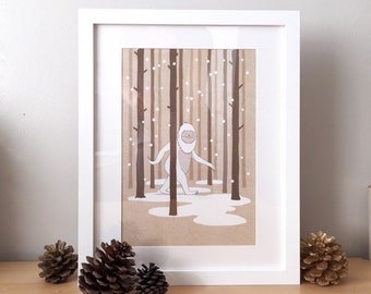 Festive Yeti - A4 Digital Print - Woodland Illustration