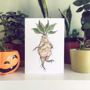 Freche Alraune - Illustrierte Karte - Plant Lady Karte - Fantasy Karte
