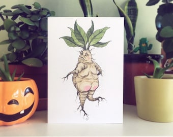 Sassy Mandrake - Illustrated Card - Plant Lady Card - Fantasy Card