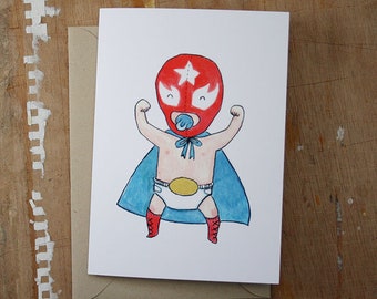 Mucho Babo! - Illustrated Card - Lucha Libre Baby Card - New Baby Card