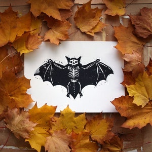 Bat Print - Original Art - Lino Print - Halloween Print - Gothic Decor - Wall Art