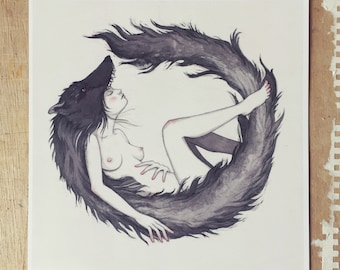 Wolf Girl - Square Print - Illustration - Fantasy Art