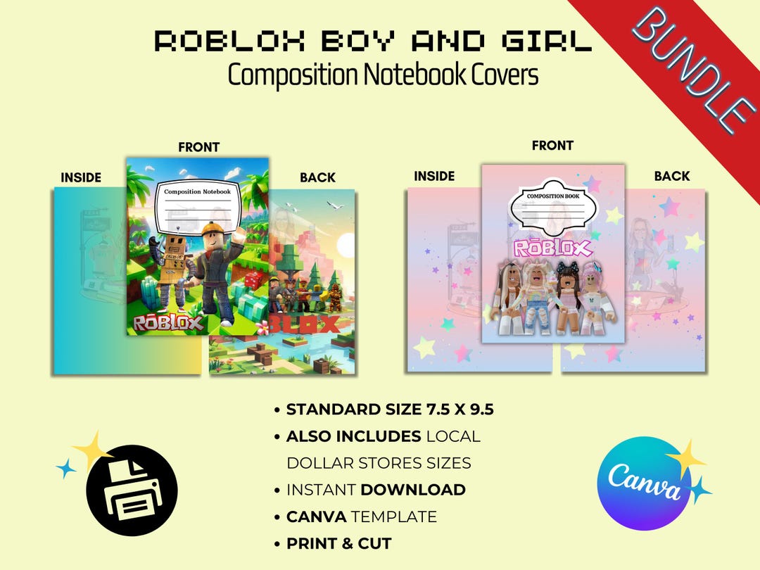 Printable Composition Notebook Cover, Roblox Boy/girl Notebook Cover ...