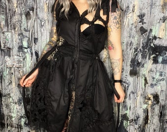AntiLabel Black Waxed Cutout Tattered Dress S-M-L