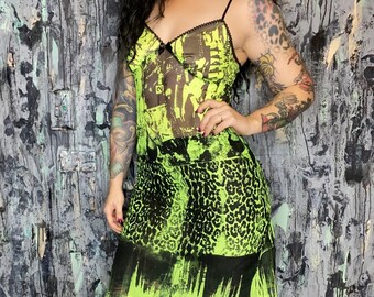 AntiLabel Neon Green Serial Killer Sheer Slip Dress Small