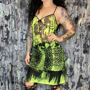 AntiLabel Neon Green Serial Killer Sheer Slip Dress Small image 1