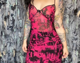 AntiLabel Neon Pink Serial Killer Sheer Slip Dress Medium