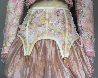 Textured Vintage Lingerie Patchwork Bubble Skirt Corset Garter Small