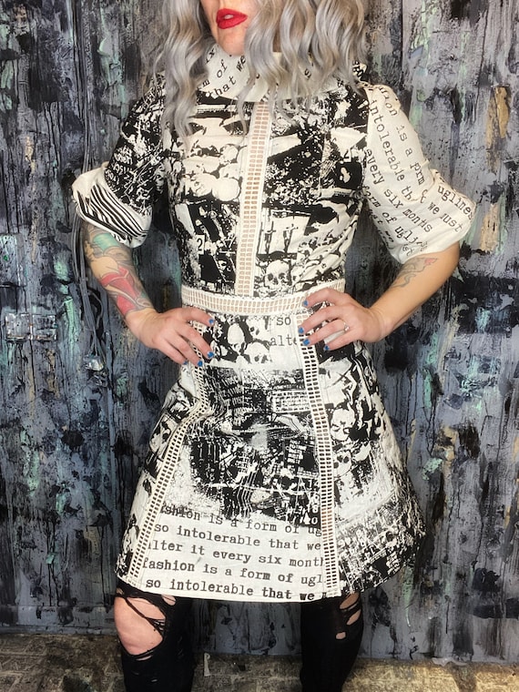 AntiLabel Oatmeal Cotton Puff Sleeve Serial Killer Dress Small