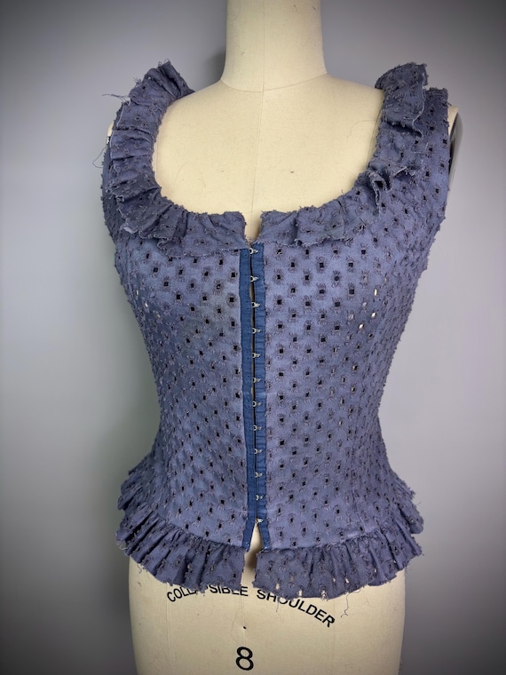 Faded Purple Raw Edged Denim Lace Up Top