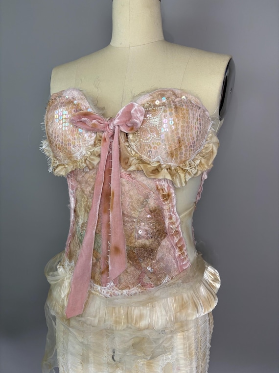 Deconstructed Sequin Bow Bustier Top