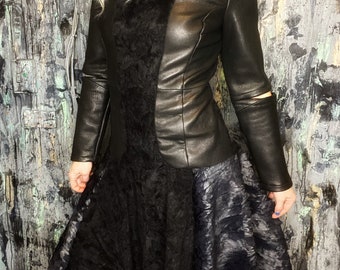 Antilabel Black Leather Velvet Matrix Mockneck Cyber Dress Small Medium