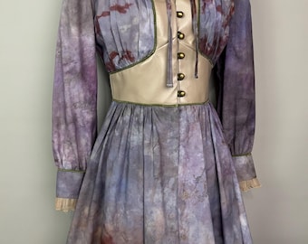Acid Bleached Purple Faux Leather Ruffled Long Sleeve Dress Small Medium