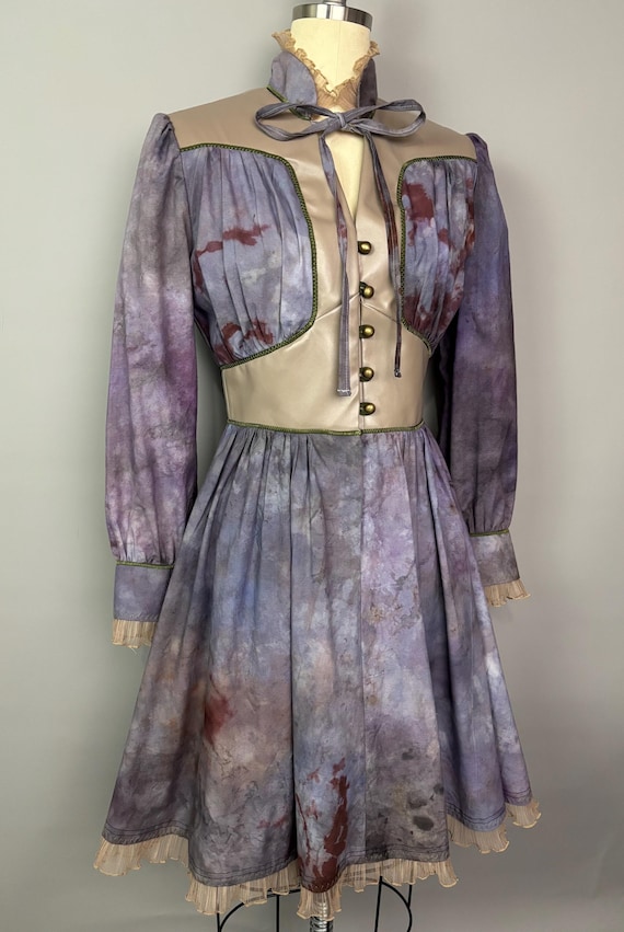 Acid Bleached Purple Faux Leather Ruffled Dress