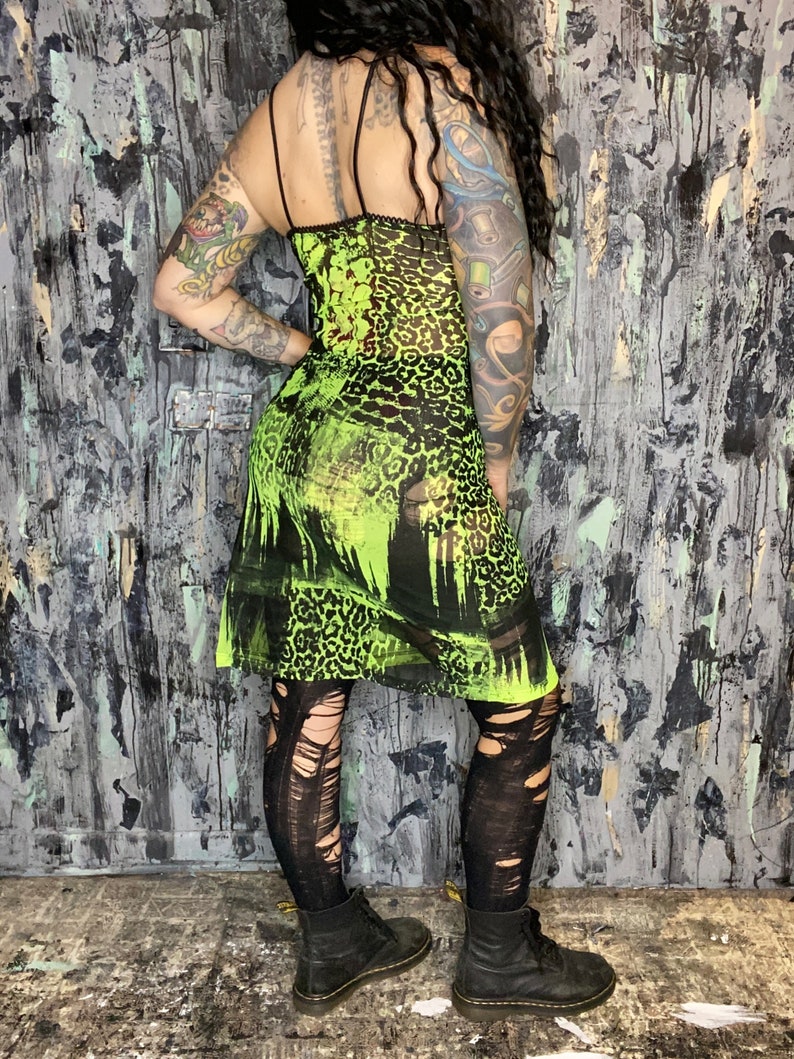 AntiLabel Neon Green Serial Killer Sheer Slip Dress Small image 2