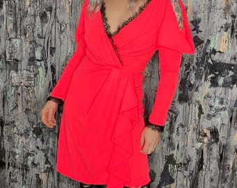AntiLabel Hot Pink Puff sleeve Wrap Dress Small