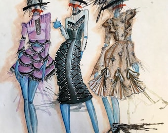 AntiLabel Watercolor Mixed Media Pretty Punk Fashion Illustration Sketch Print 11x14