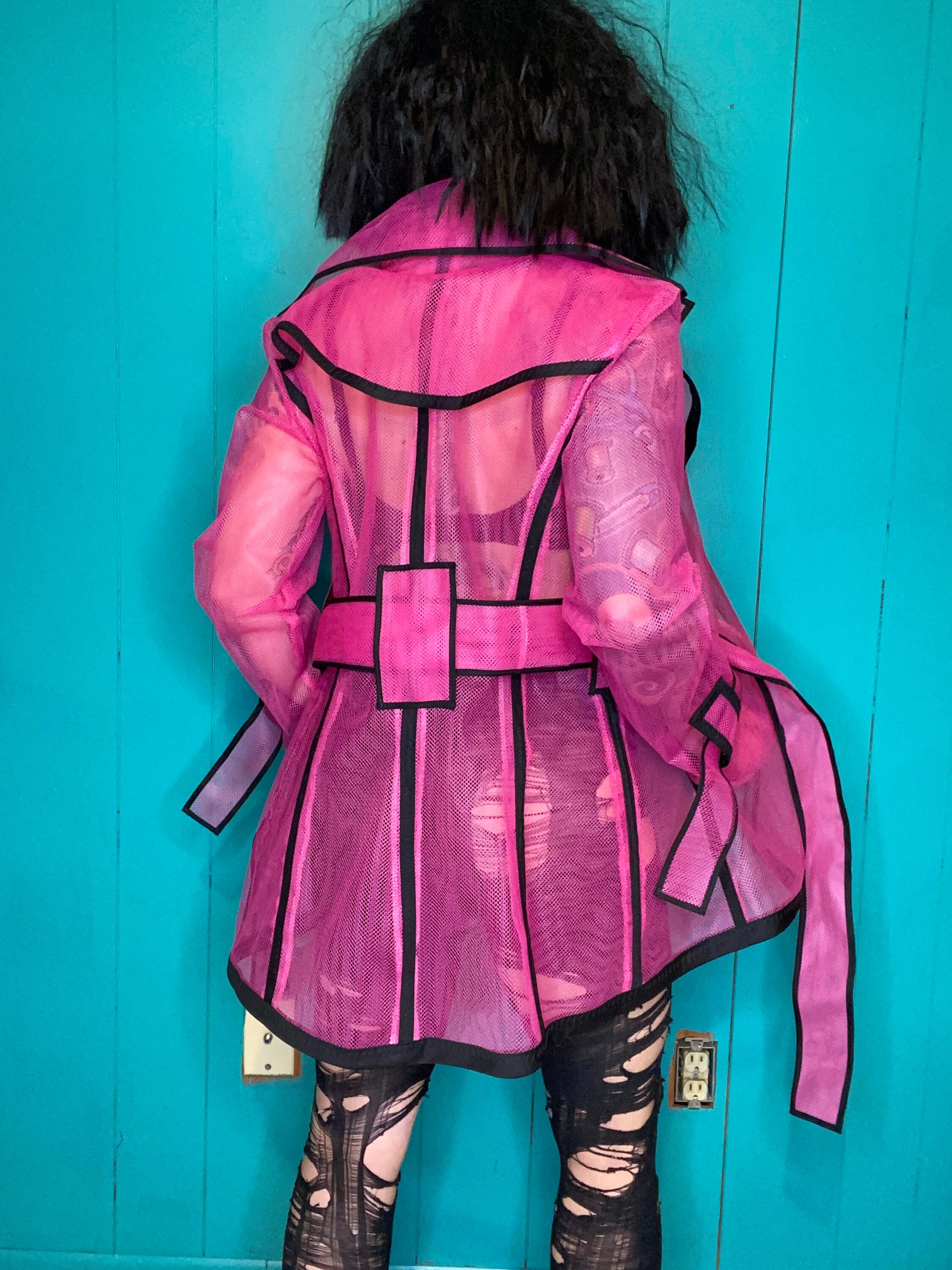 Antilabel neon pink mesh trench coat Small medium large