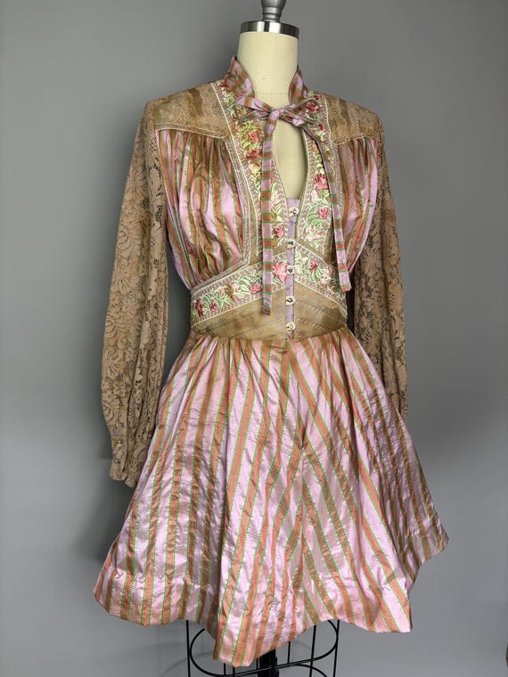 Silk Striped Rhinestone Bow Dress