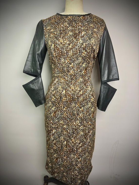 Vintage Leather Herringbone Cut Out Dress