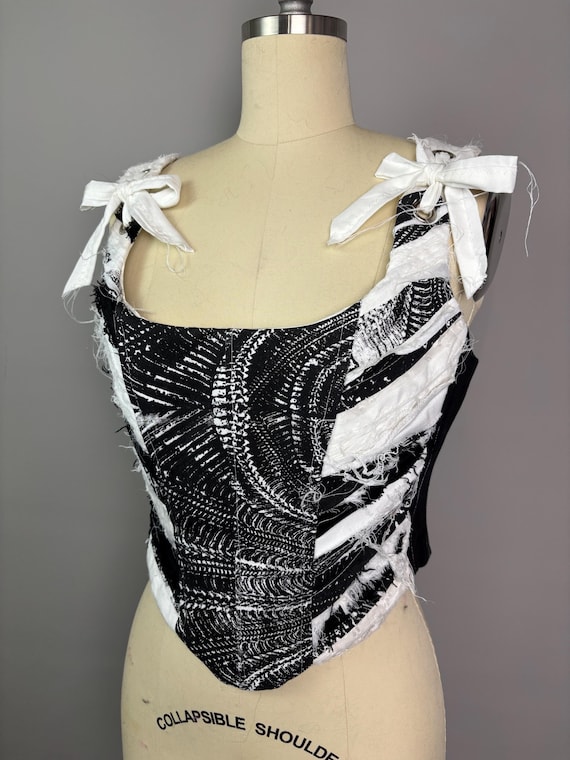 Black Raw Edged Lace Up Corset Top