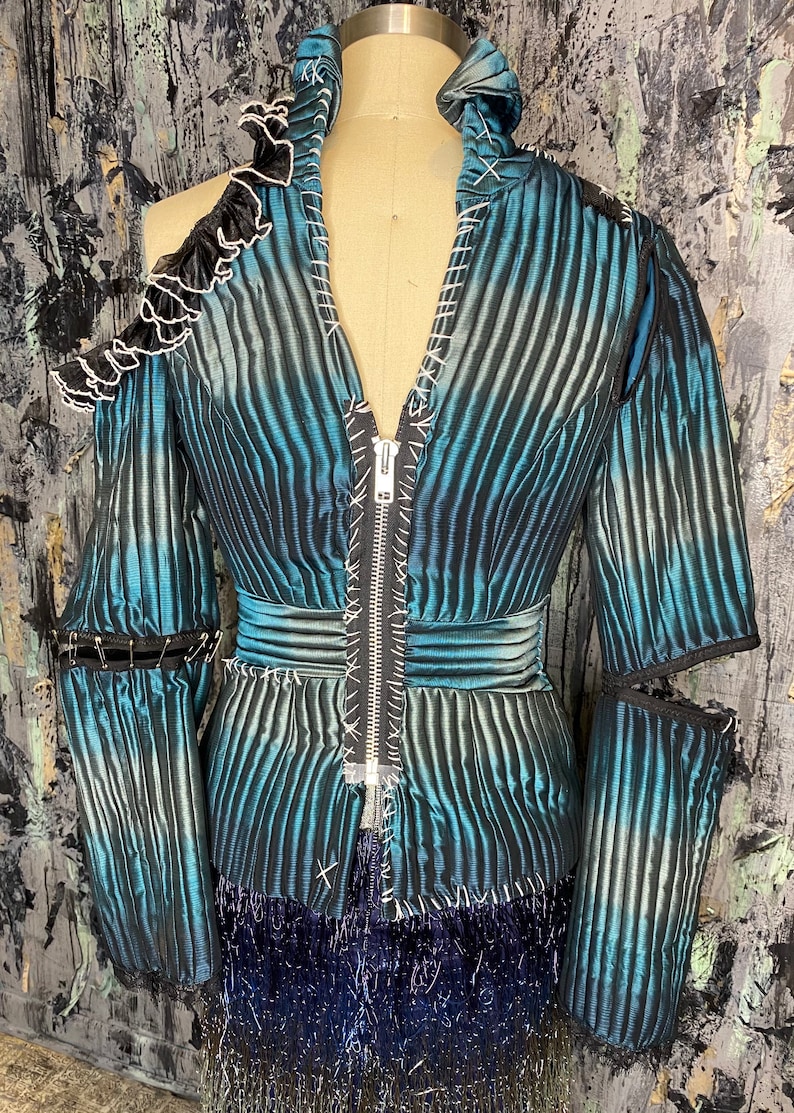AntiLabel Teal Ombre Quilted Deconstructed Blazer Top Small image 5